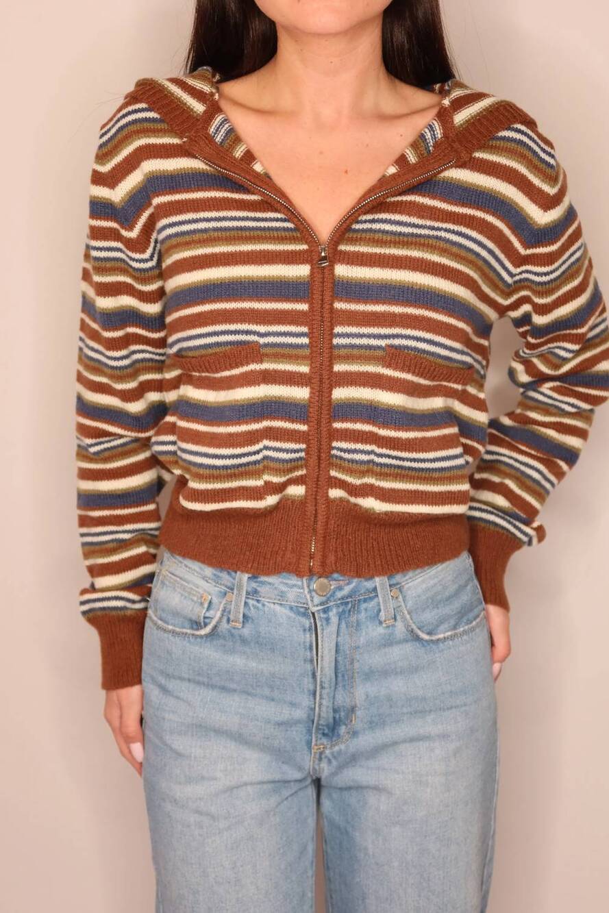 NEW HONEY MANGO olivia stripe zip hoodie in multicolor